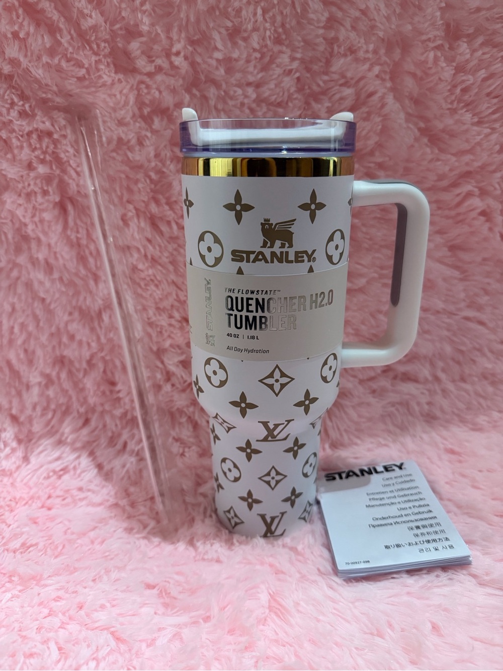 Stanley White & Gold Quencher H2.0 Tumbler with Handle